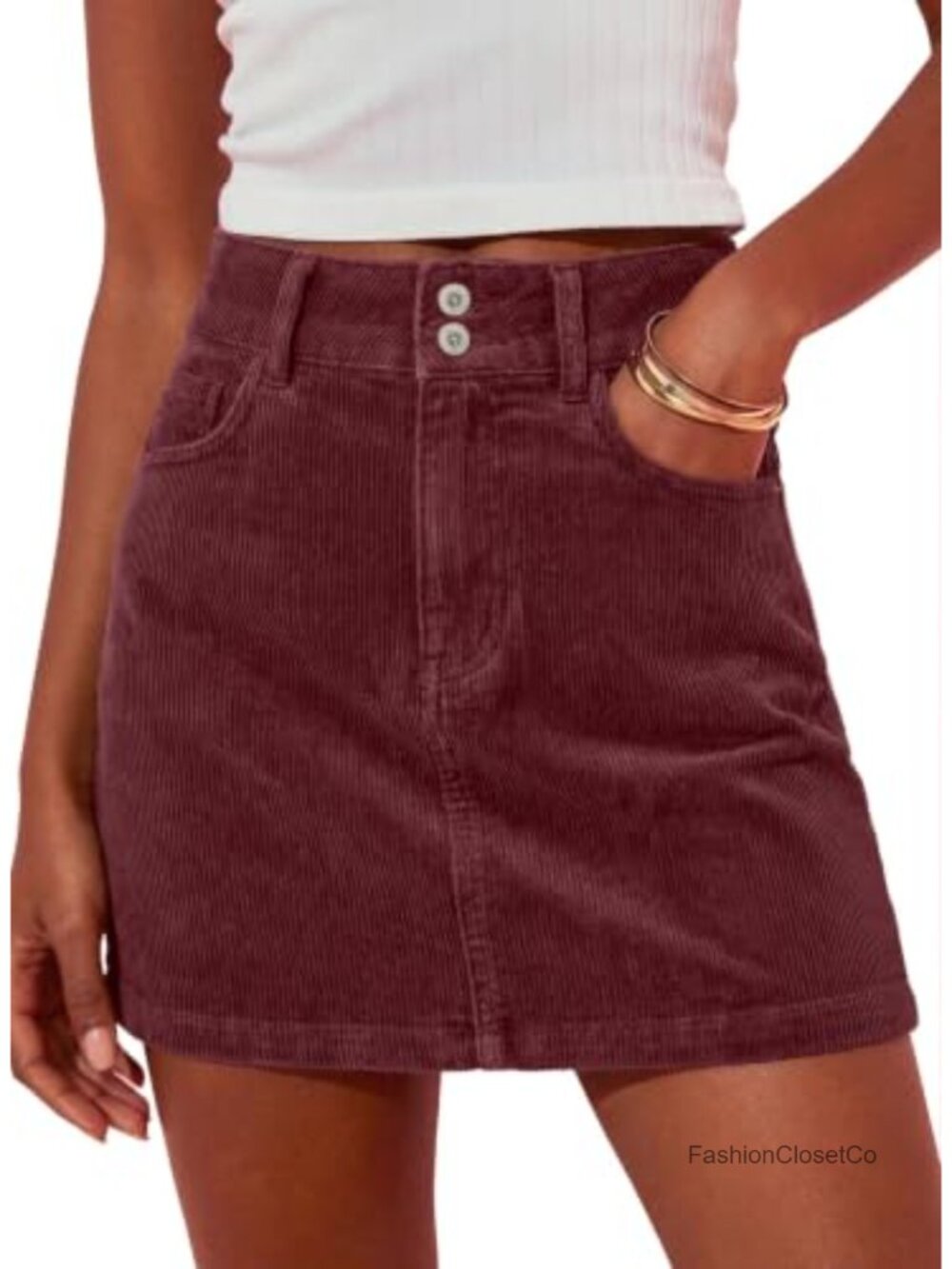 High Waisted Corduroy Mini Skirt with Pockets Fall Women's Five-Pocket Skirt